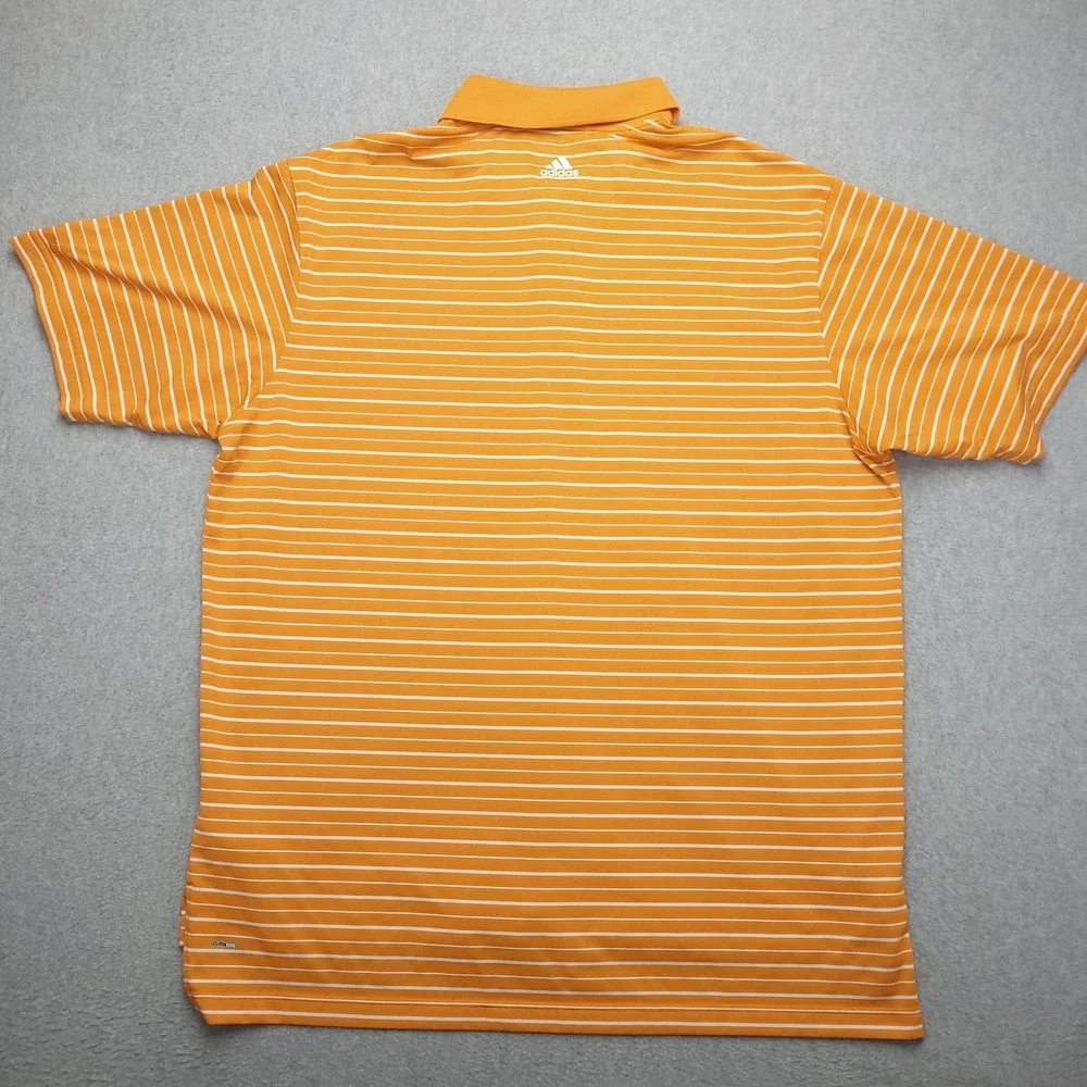 Adidas Polo Shirt Mens L Orange Stripe‎ Golf Climalite Performance Stretch Top